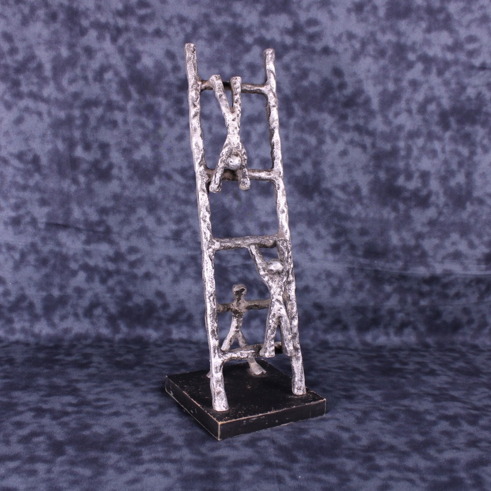 Abstract Metal Climbing Men on Ladder Sculpture Silver Modern Art Home Decor